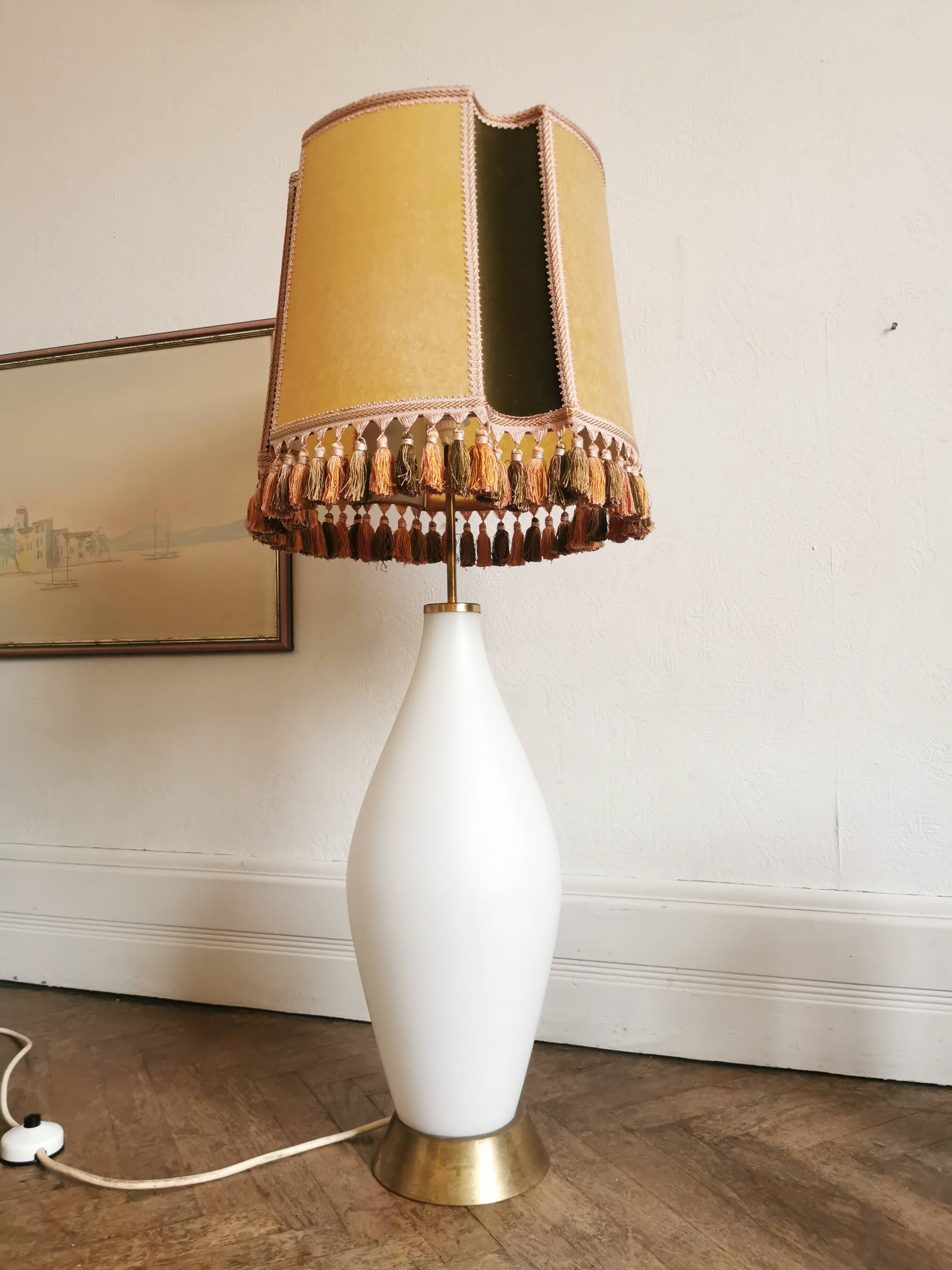 Large opaline and brass table lamp from the 60s