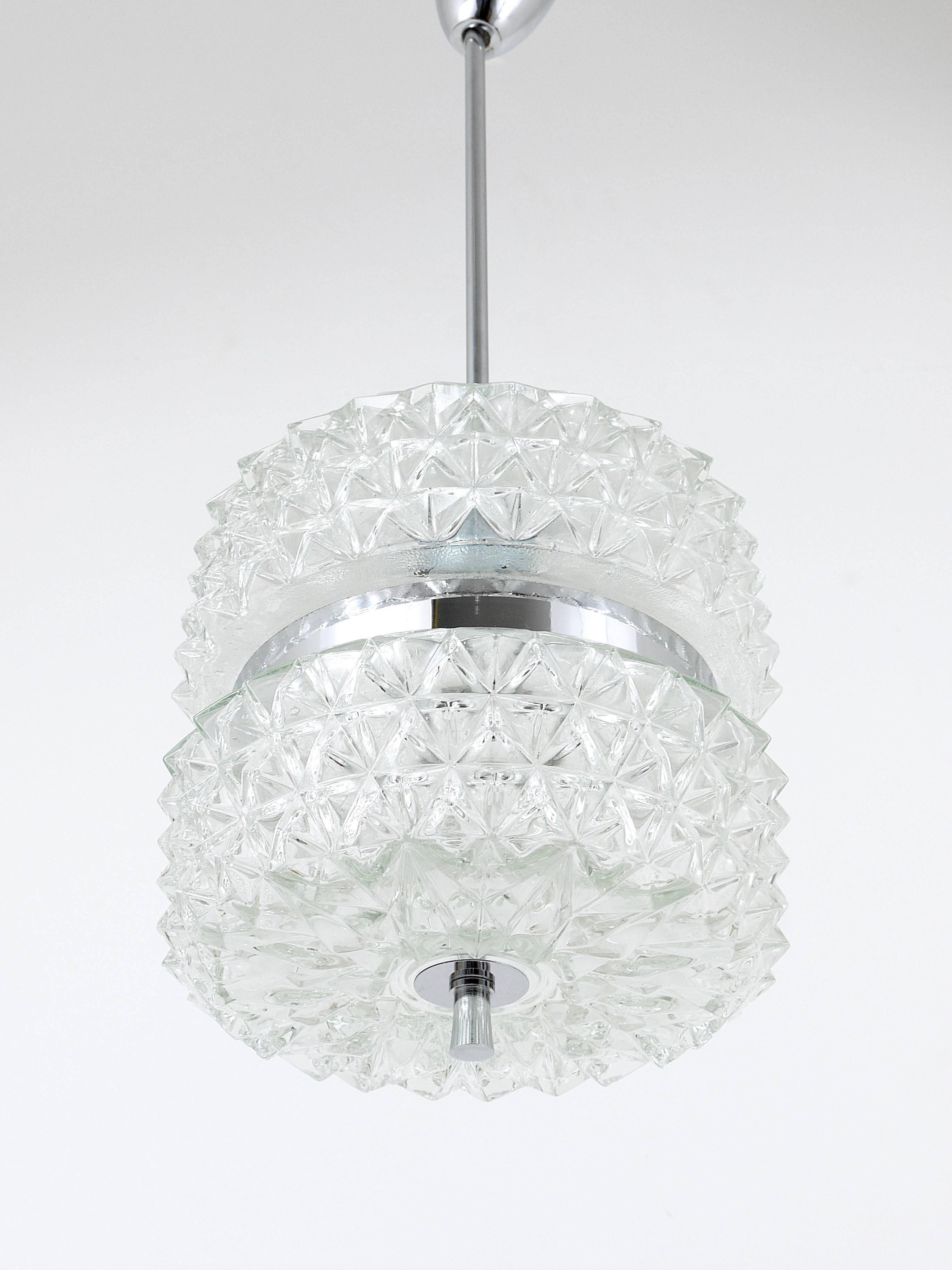 Faceted glass suspension light in chrome style by Karl Fagerlund from the 1960s.