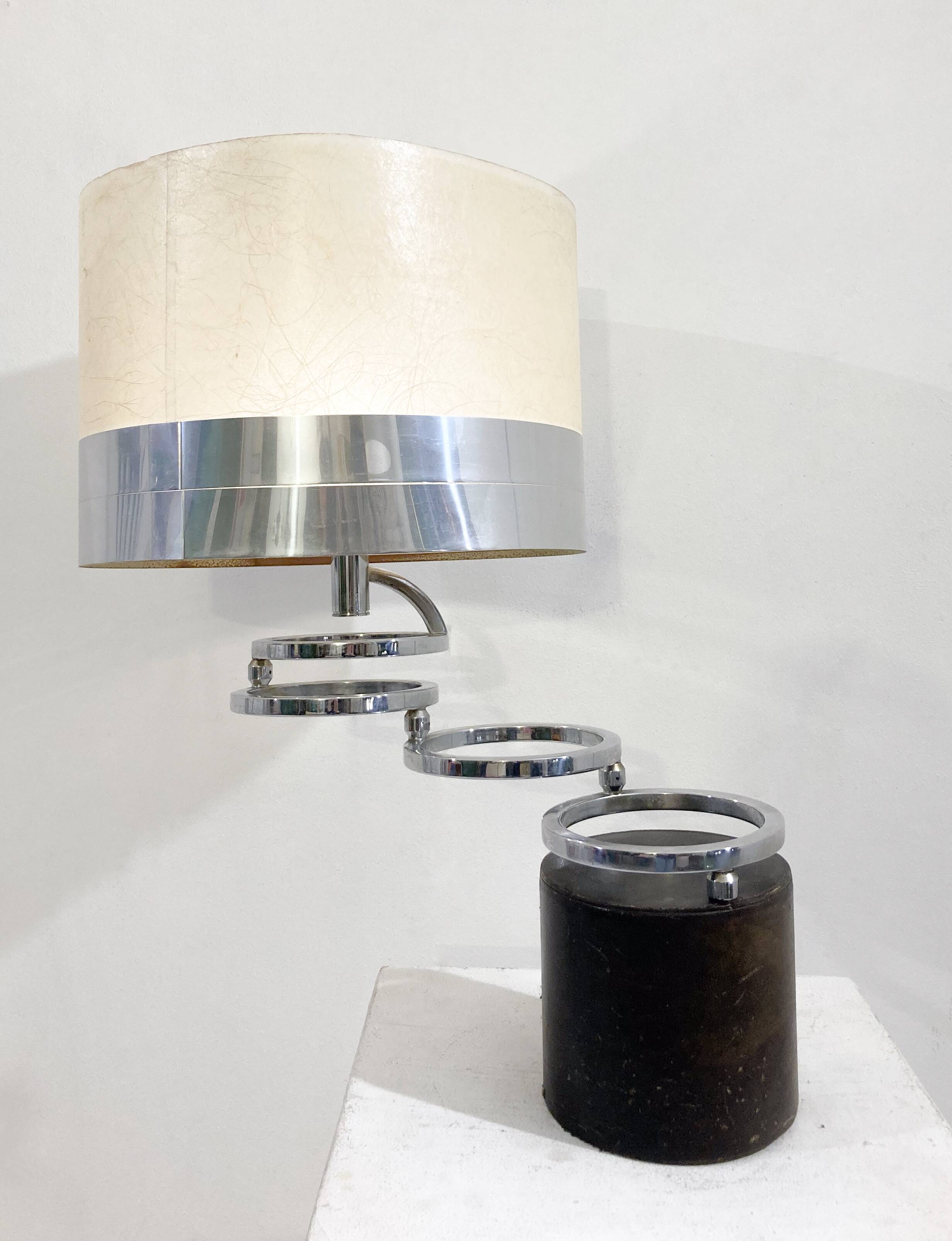 Table lamp in metal and leather, mid-20th century