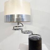 Table lamp in metal and leather, mid-20th century
