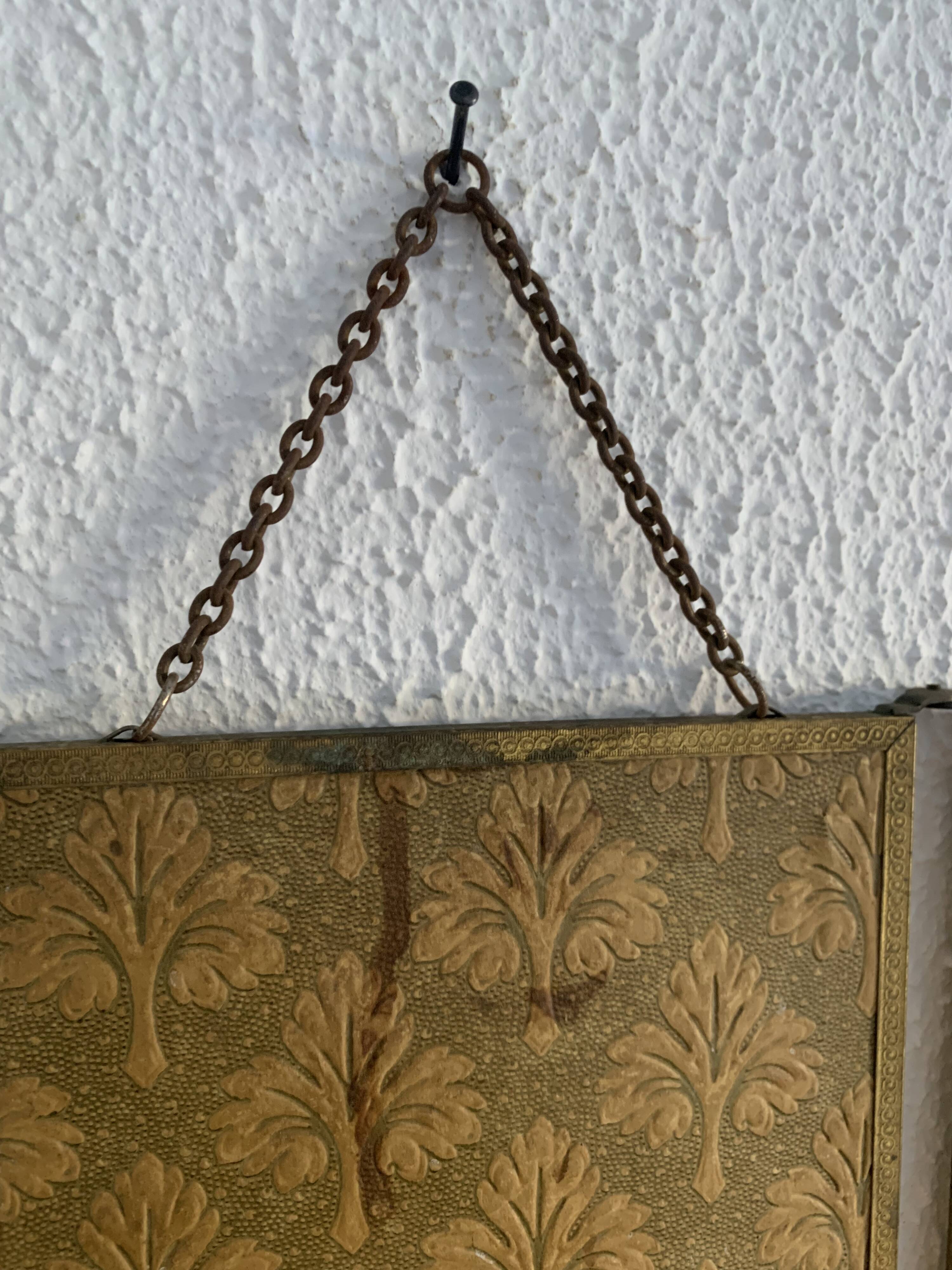 Miroir vintage 1900 triptyque barbier Art Nouveau doré - 21 x 48 cm