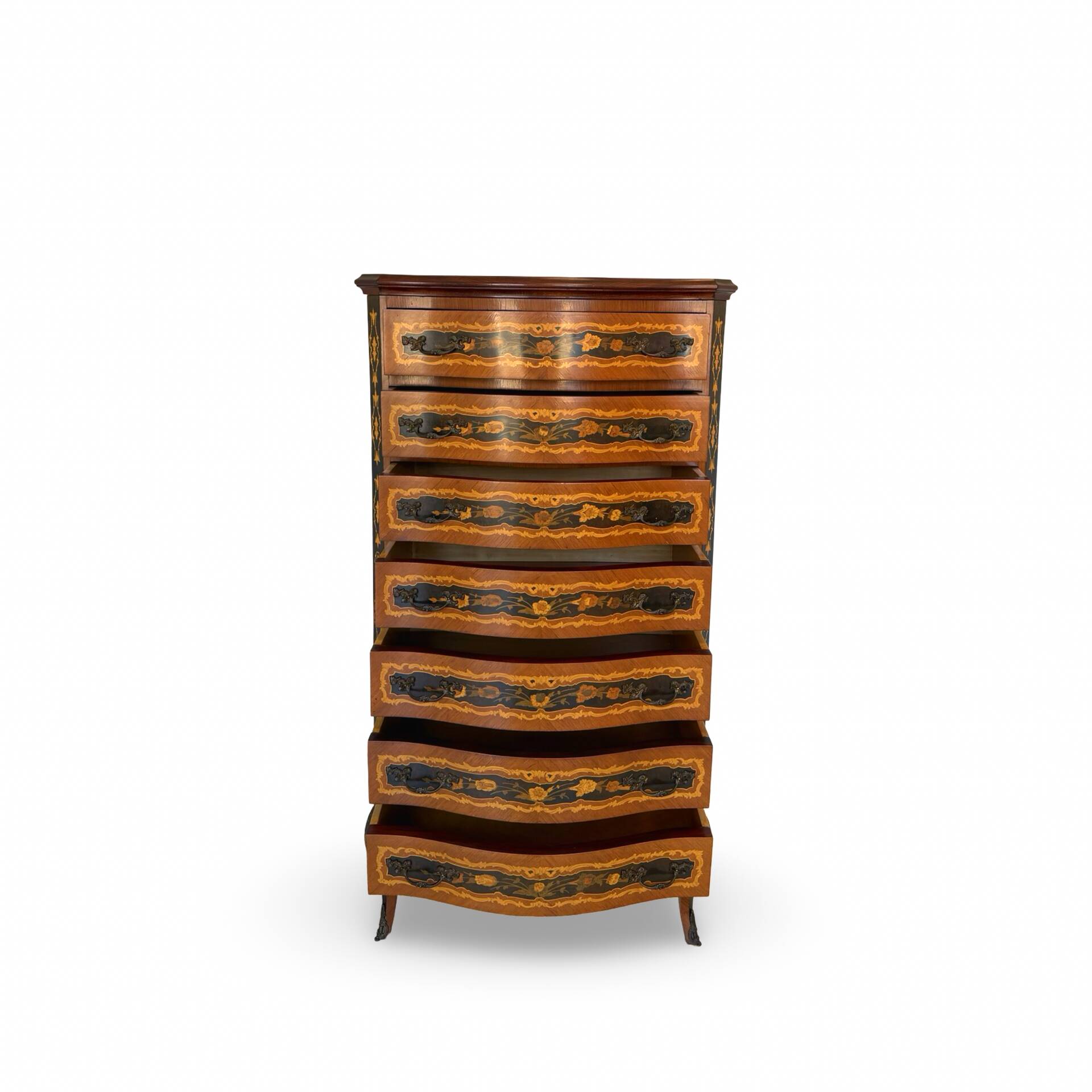 Wooden bedroom suite with inlays in mid-century Italian style, by Pacifici Prete, Rome.