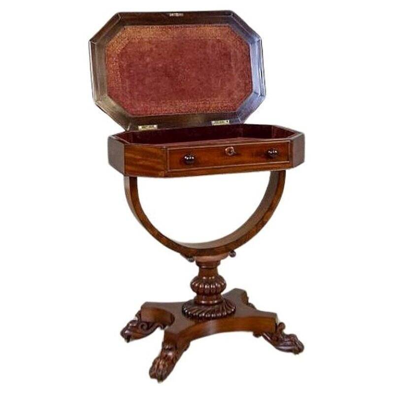 Victorian Mahogany Wood and Veneer Sewing Table, 1850s