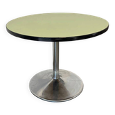 Table basse/table d'appoint ronde vintage vert menthe avec piètement chromé