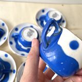 Set of 6 Sarreguemines Digoin earthenware coffee cups with art deco polka dots, 1930s