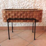 Planter on foot in braided wood 60/70s