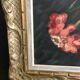 Huile ancienne sur toile bouquet de fleurs Zinnias