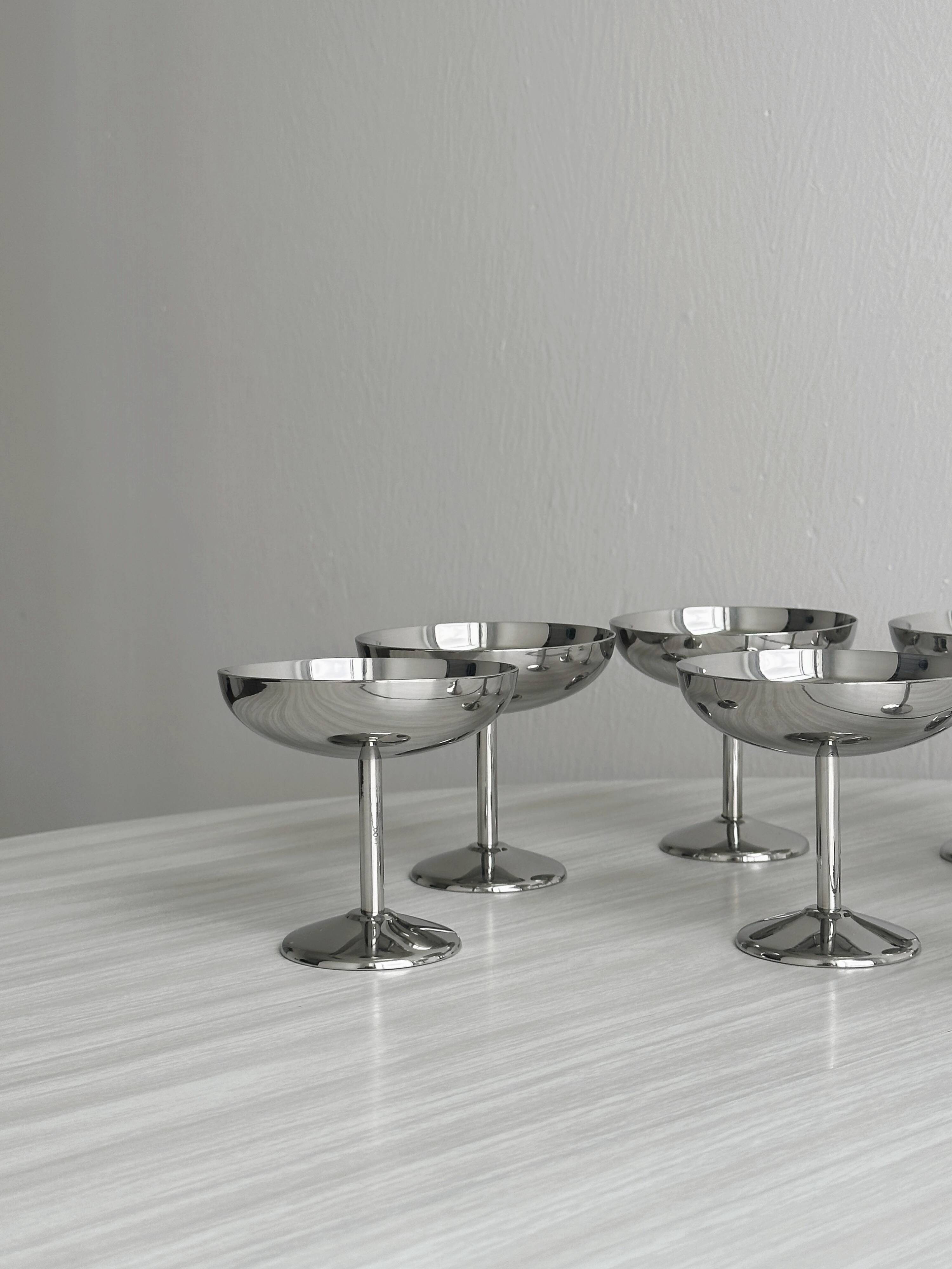 8 stainless steel footed bowls, Letang Remy style, made in France