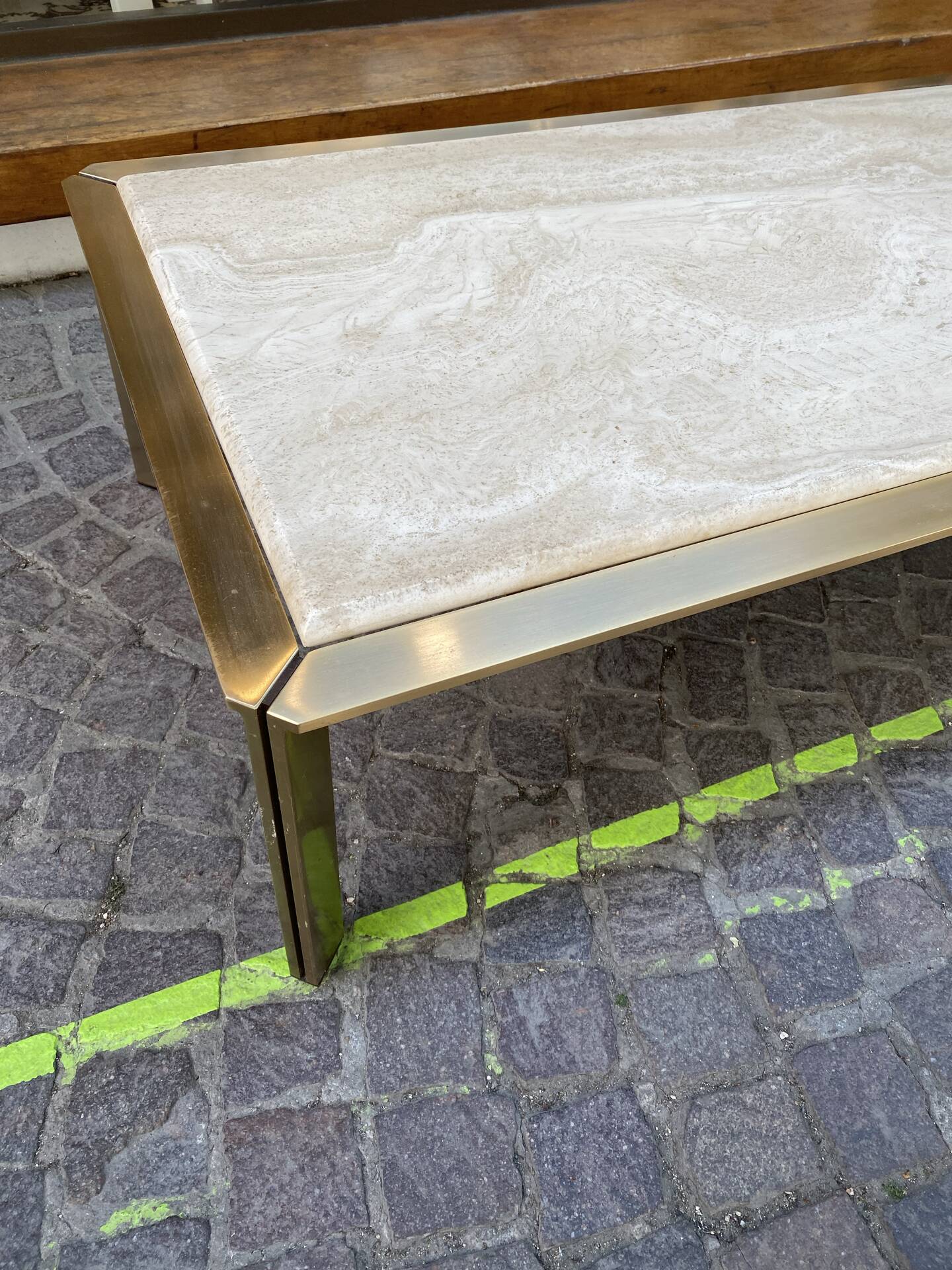 Brass and travertine coffee table