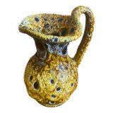 Antique pitcher cyclops enamels honey yellow vallauris fat lava vintage