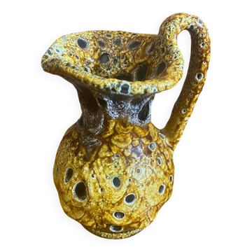 Antique pitcher cyclops enamels honey yellow vallauris fat lava vintage