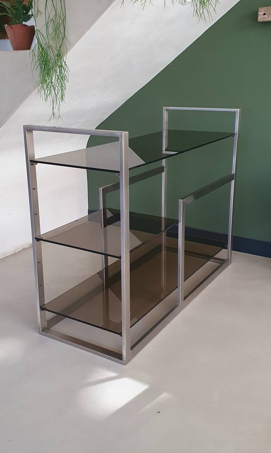 Metal and smoked glass console 1970