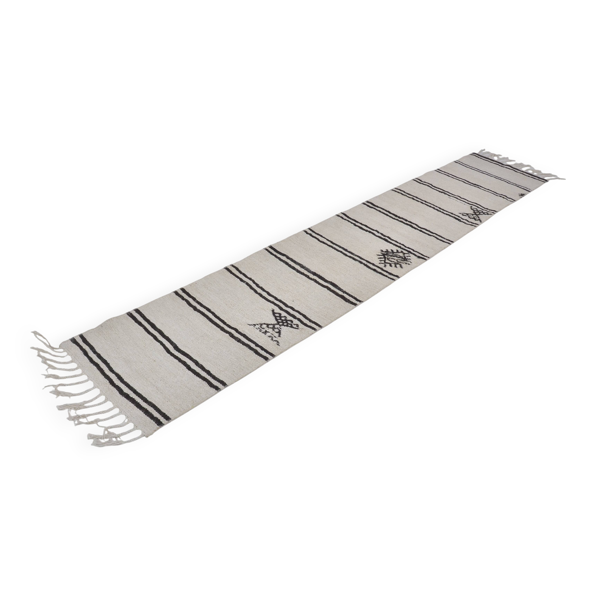 Vintage White Antique Hemp Kilim Runner sku3885