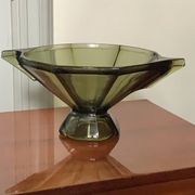 Coupe vintage en verre vert olive de style Art Déco