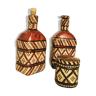 Lot of 2 ethnic leather-wrapped bottles and box