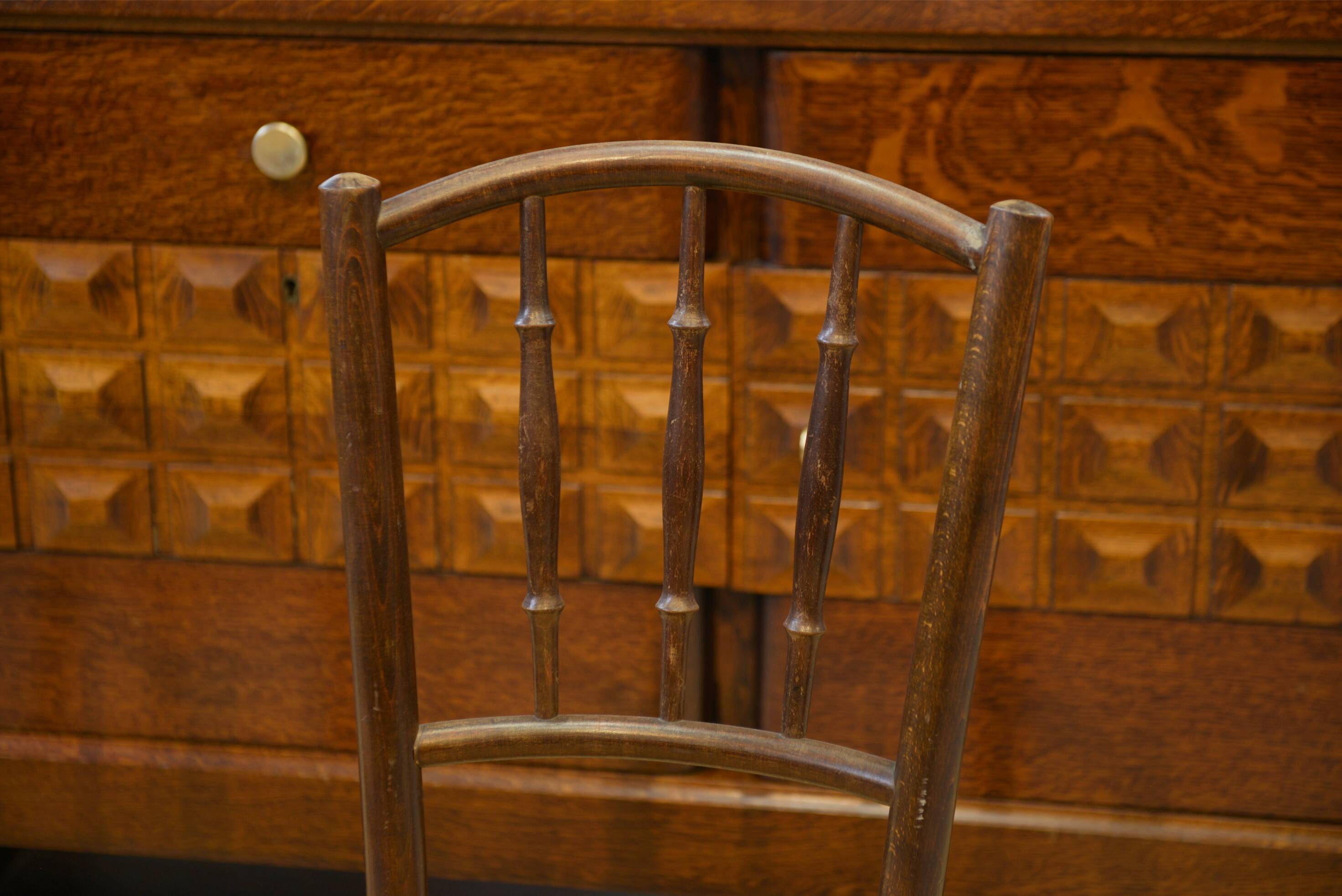 Pair of curved wooden bistro chairs stamped Fischel 1930s