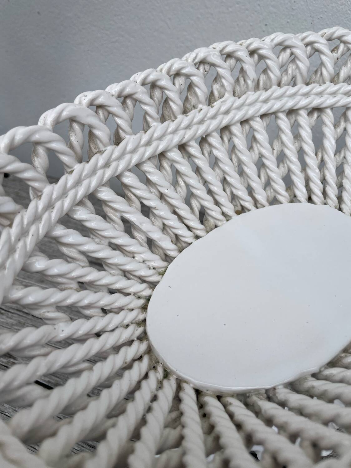 White woven ceramic fruit bowl