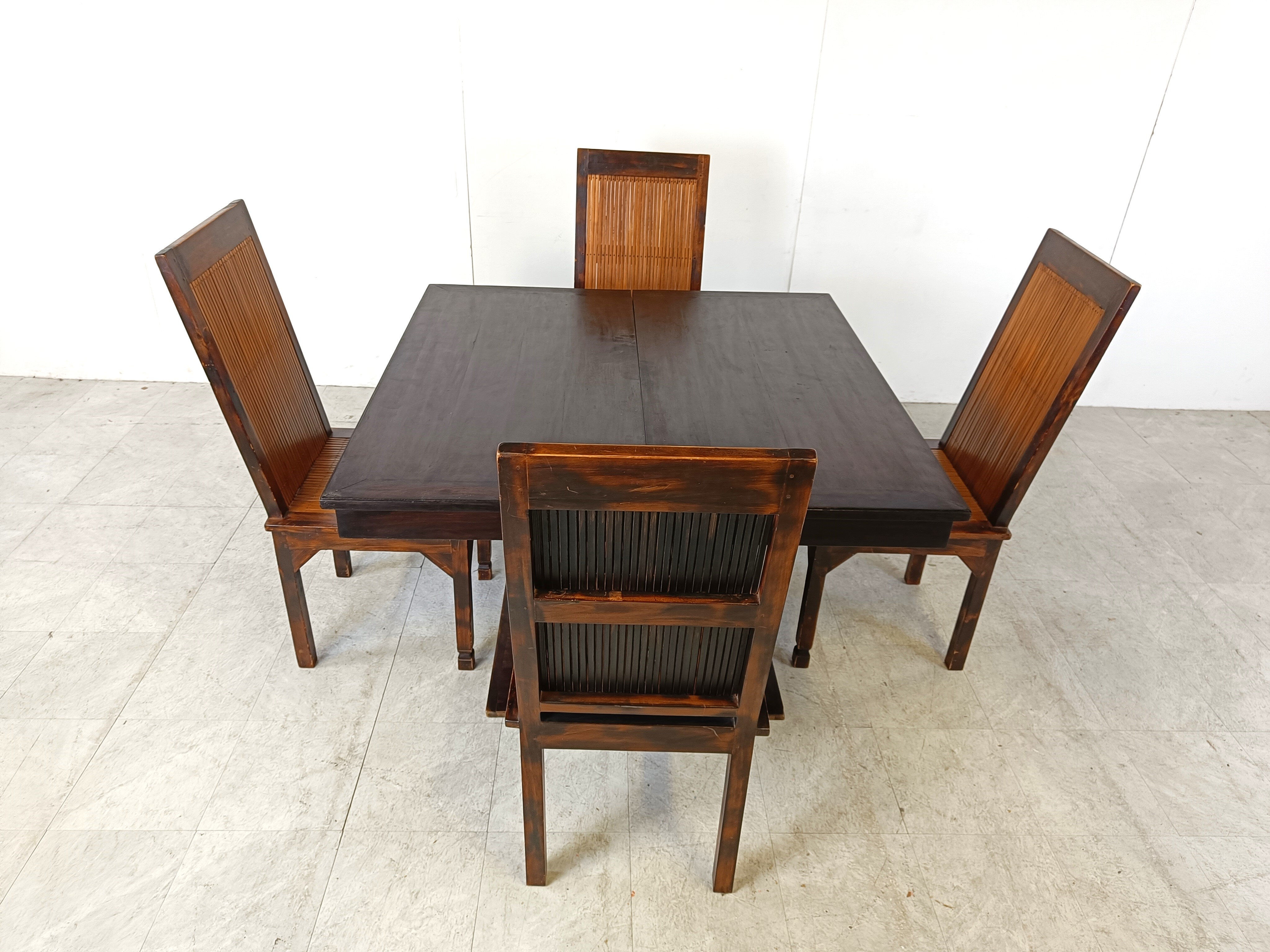 Mid-century bamboo high back dining chairs with table, 1960s