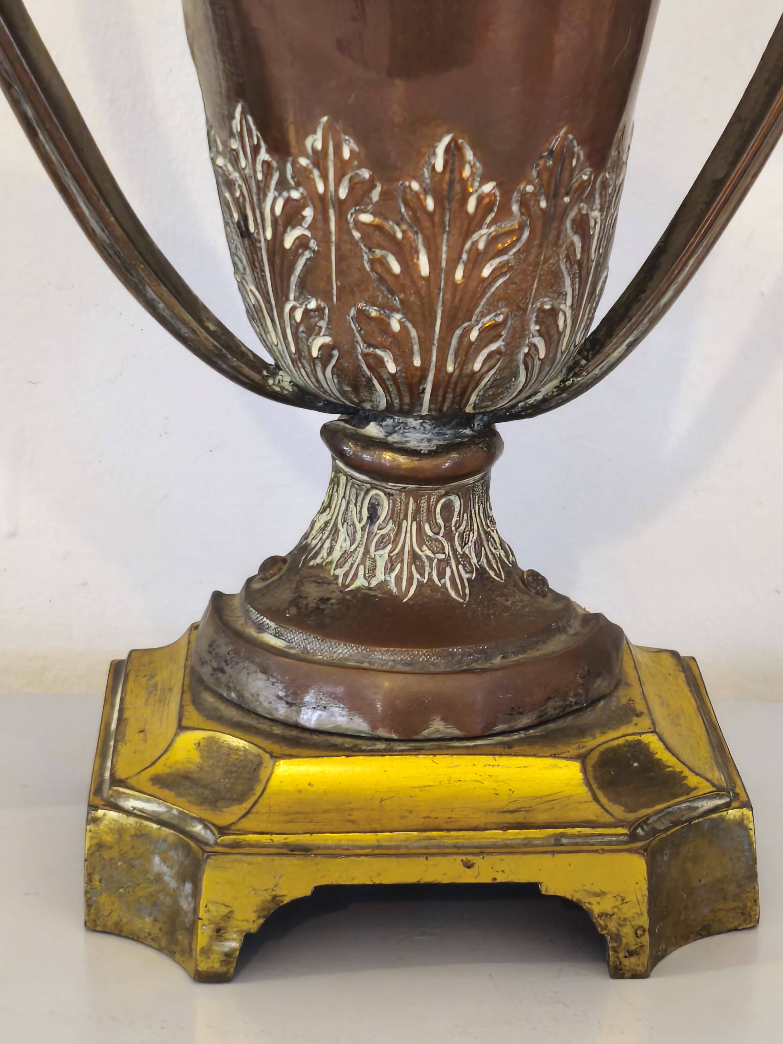 Pair of solid wood and bronze door handles, classical style, Italy 20th century.