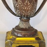 Pair of solid wood and bronze door handles, classical style, Italy 20th century.