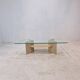 Italian Coffee Table in Travertine and Facet Cut Glass, 1980s