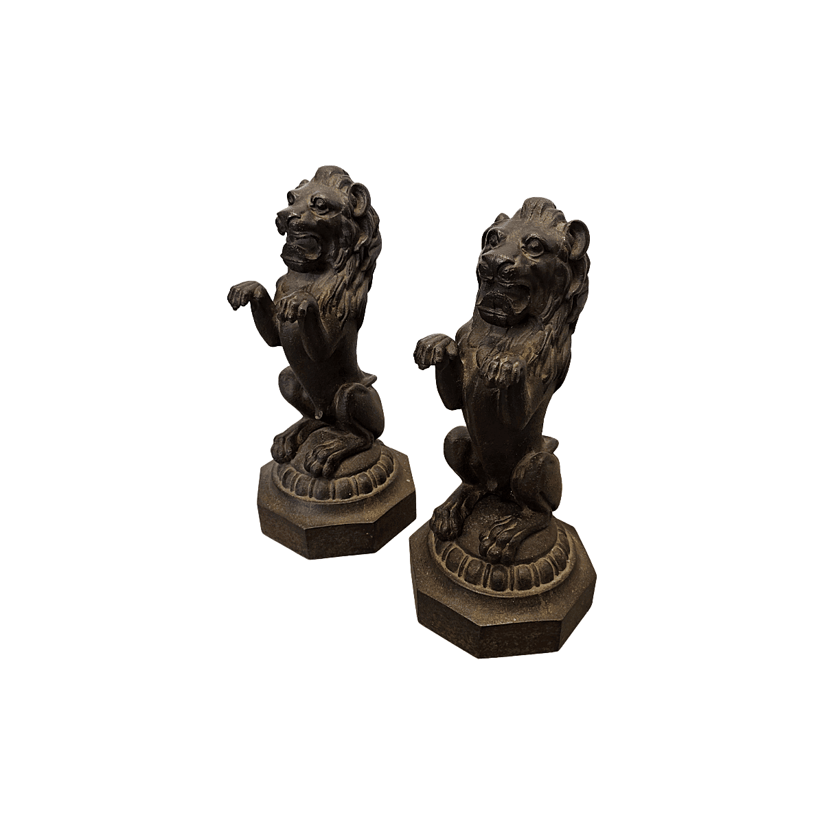 Victorian Cast Iron Lions On Pedestals, late 1800s