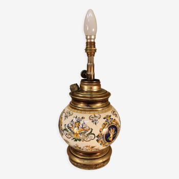 Pied de lampe en faience de gien