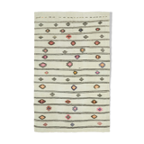 Hand-knotted turkish unique 1970s 222 cm x 343 cm beige hemp kilim carpet