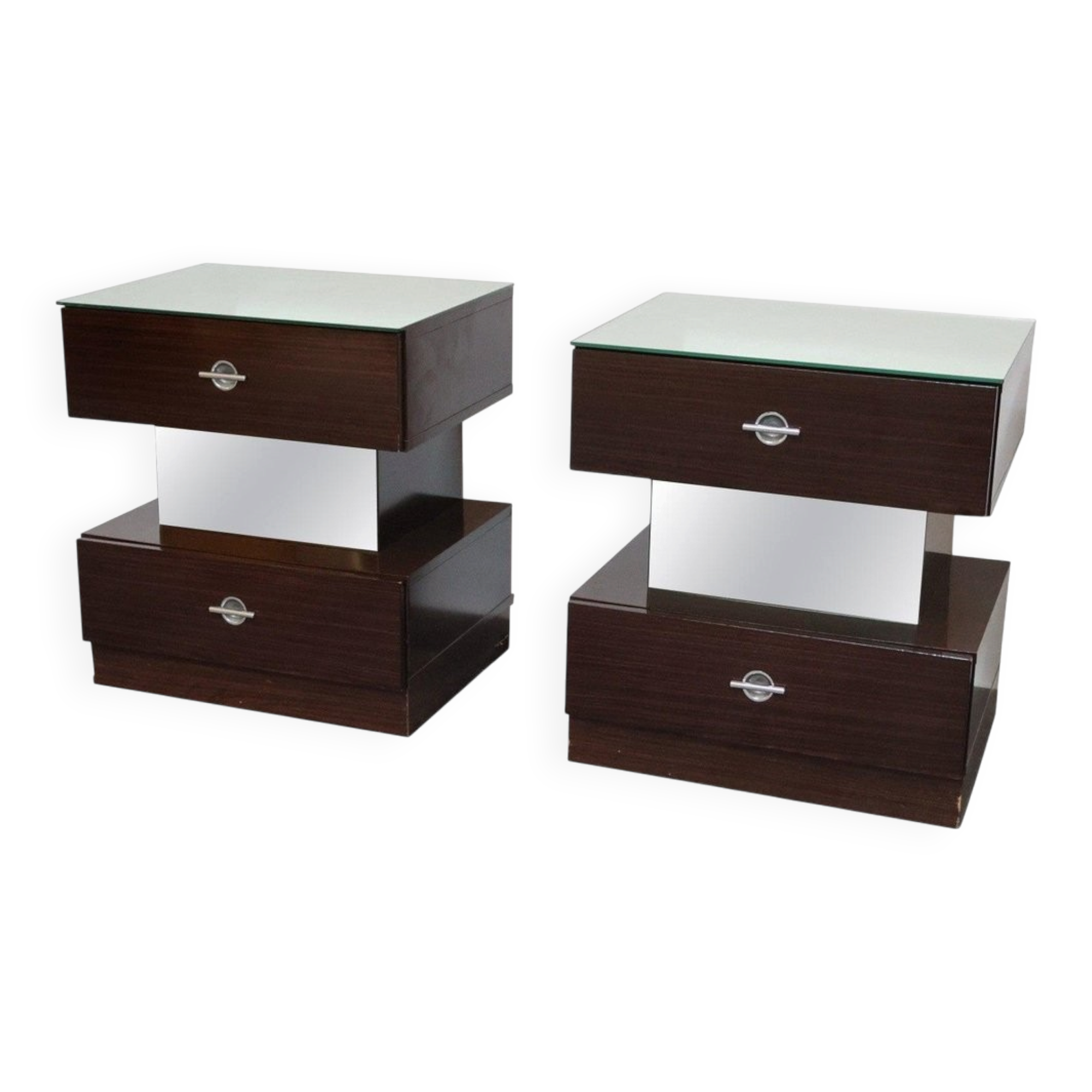 Macassar ebony bedside tables, cubic design, 1980s, set of 2.