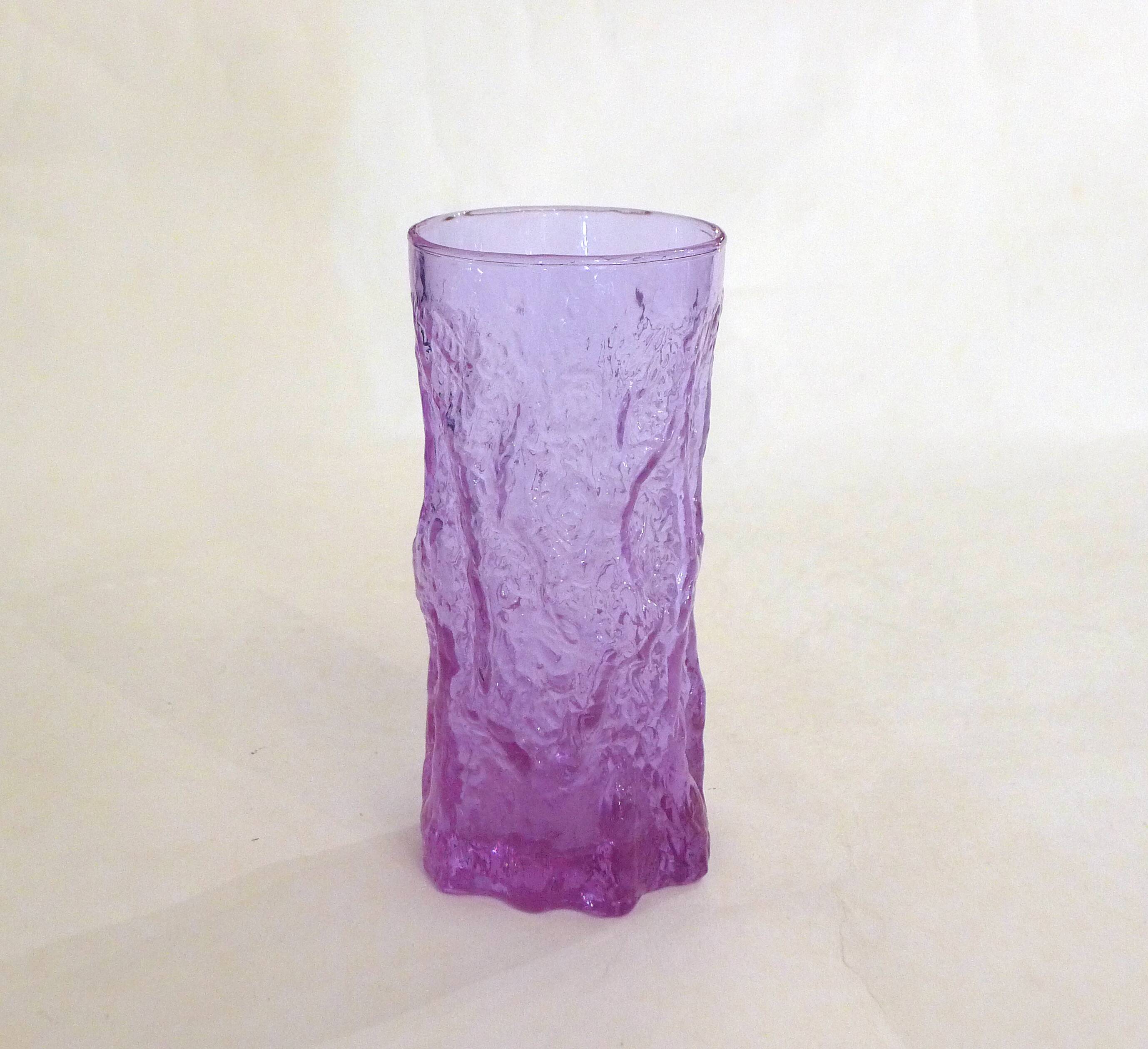 Mauve glass bark-patterned goblet vase, 1960s