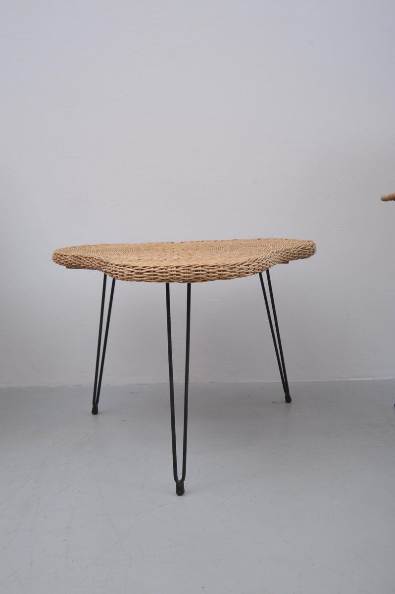 Vintage rattan chairs with table, 1950s, set of 3