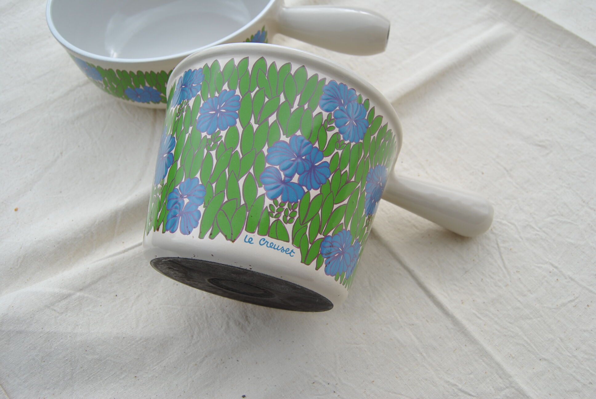Set of 2 pans Le Creuset blue/green pattern 70s