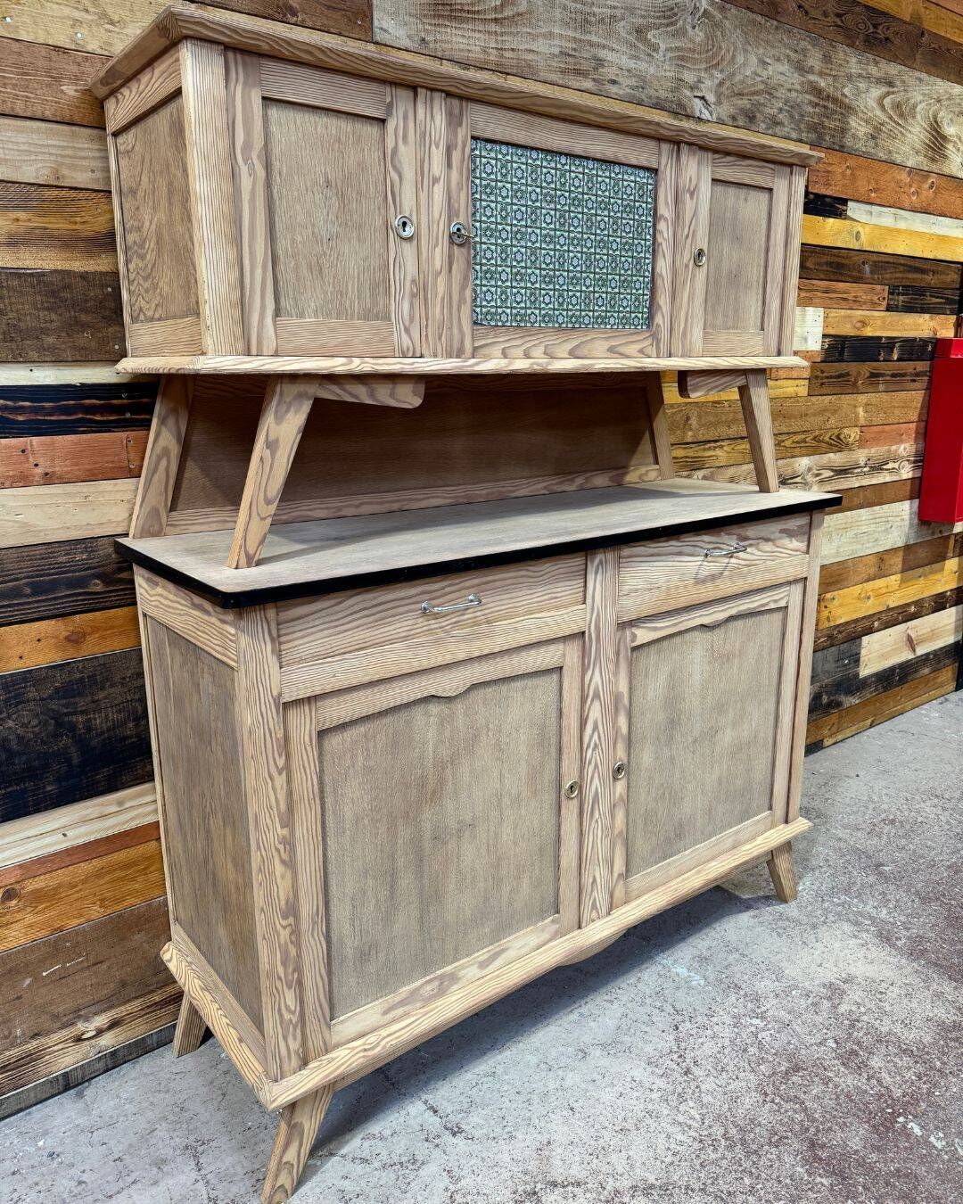 Small vintage wooden kitchen buffet from the 1960s.
