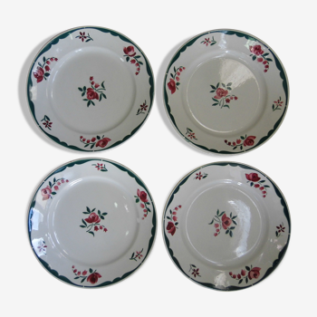 4 assiettes motif floral, en faïence de Badonviller F.B, années 20