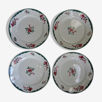 4 plates in faience of Badonviller F.B, floral motif, 20s