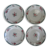 4 plates in faience of Badonviller F.B, floral motif, 20s