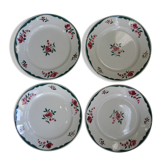 4 assiettes motif floral, en faïence de Badonviller F.B, années 20