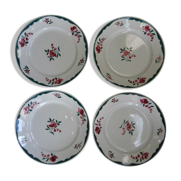4 plates in faience of Badonviller F.B, floral motif, 20s