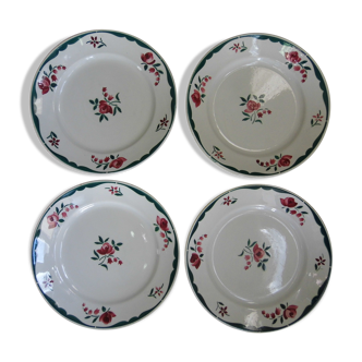 4 assiettes motif floral, en faïence de Badonviller F.B, années 20