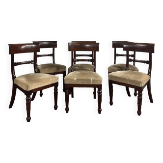 Suite Of Six Mahogany Chairs From The 19th Century Restoration Period