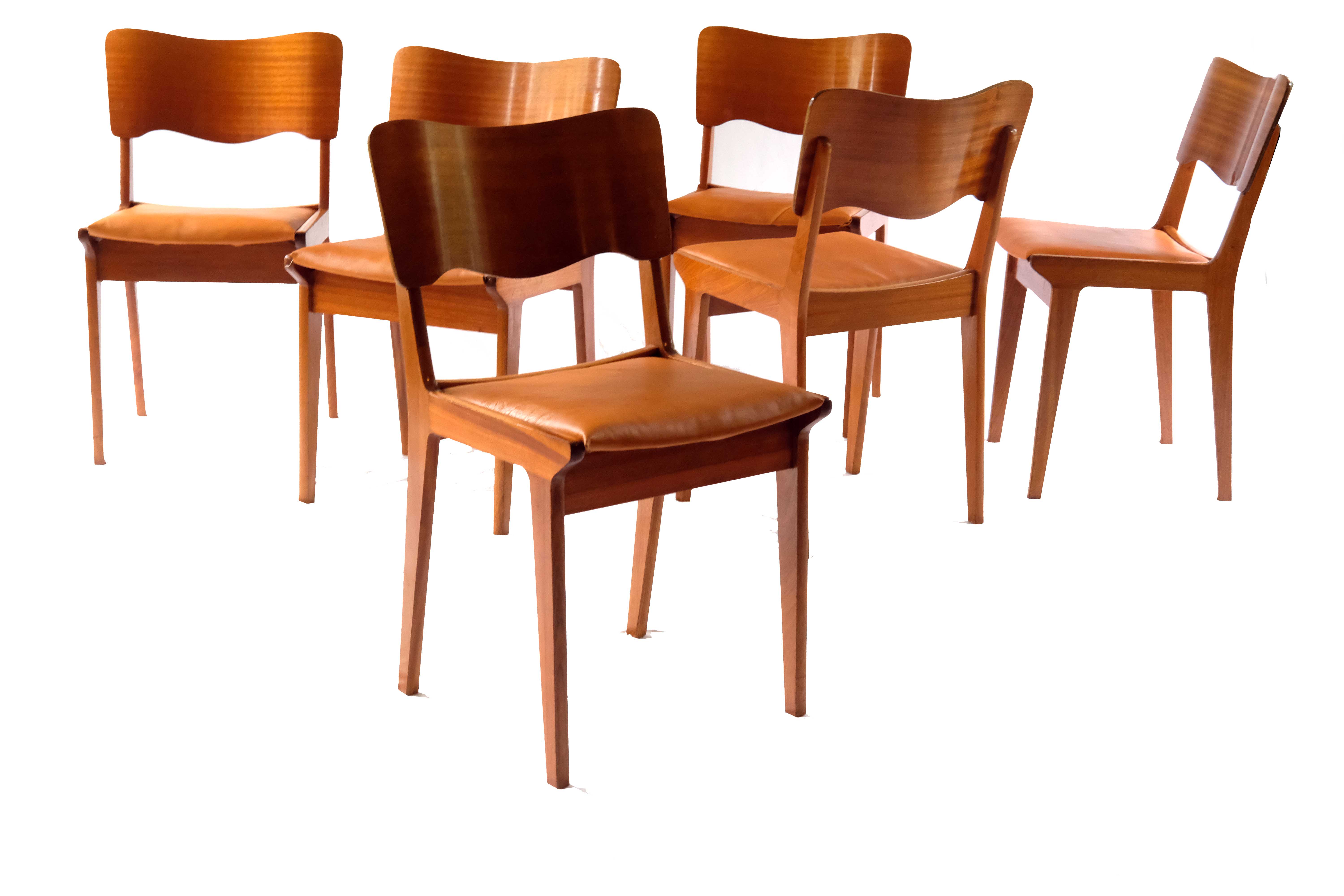 Scandinavian dining chairs, beech & leather 1960