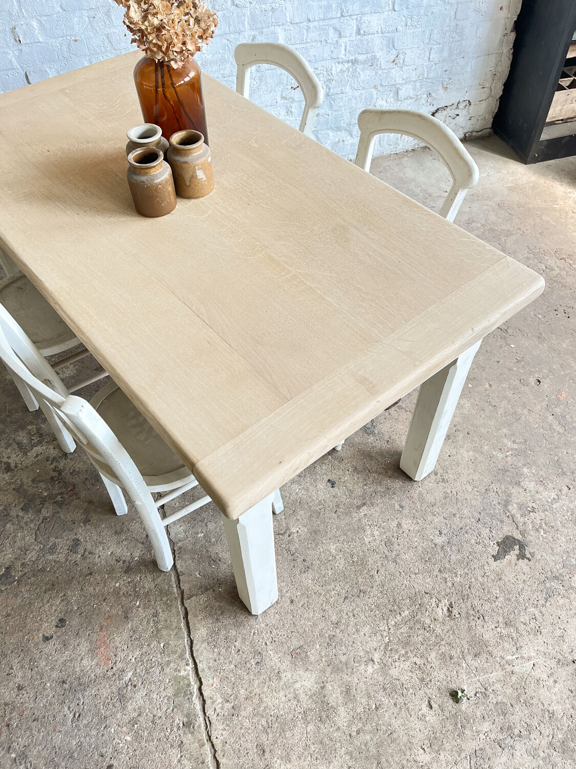 Old farmhouse table base white patina