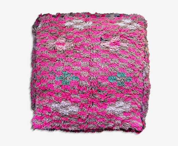 Pouf berbère marocain coloré à damiers rose marron et turquoise