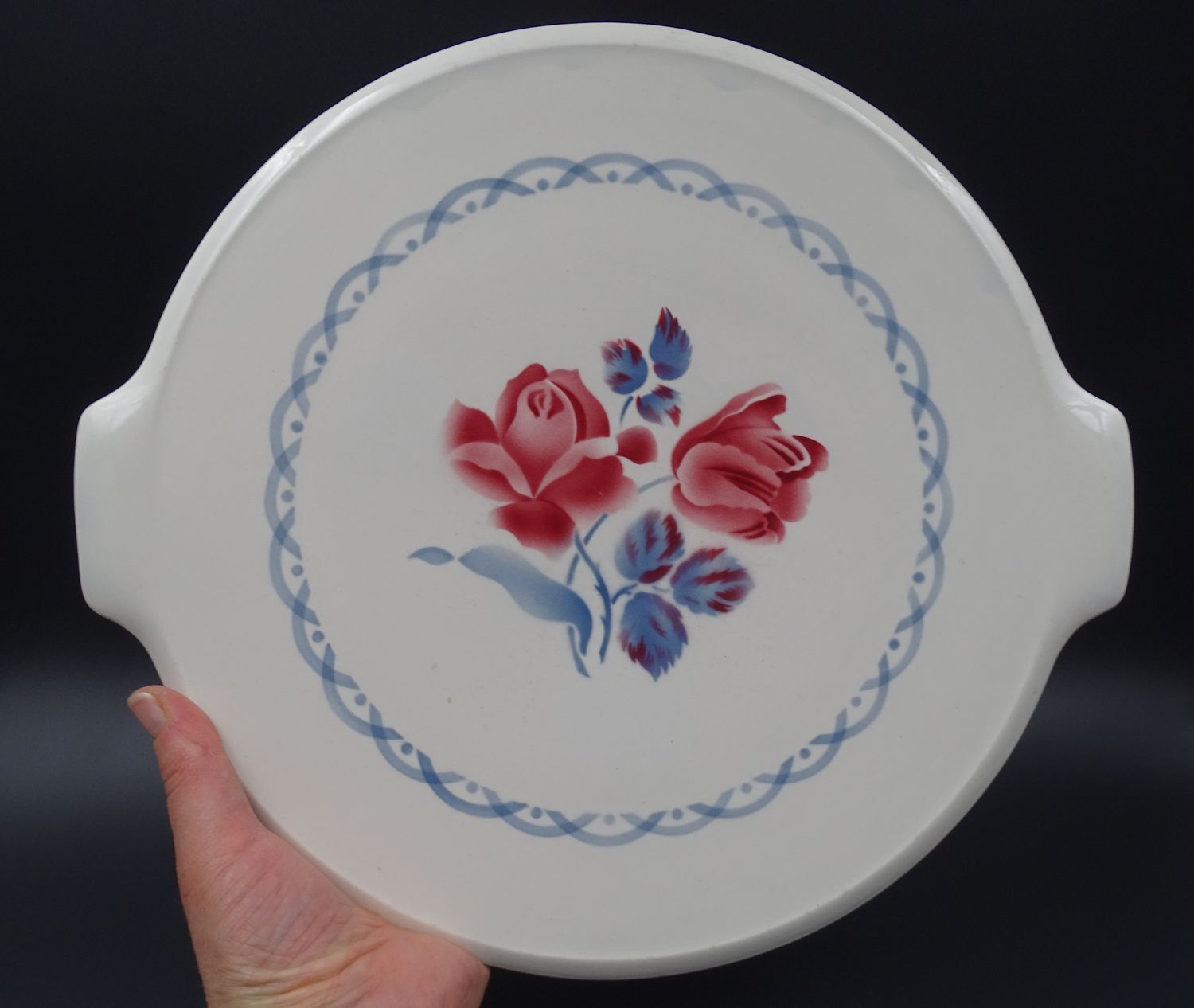 Digoin earthenware pie dish - Sarreguemines- Model Cannes - Rose decoration - circa 1940