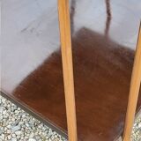 Vintage double wooden side table with copper base from the 50s