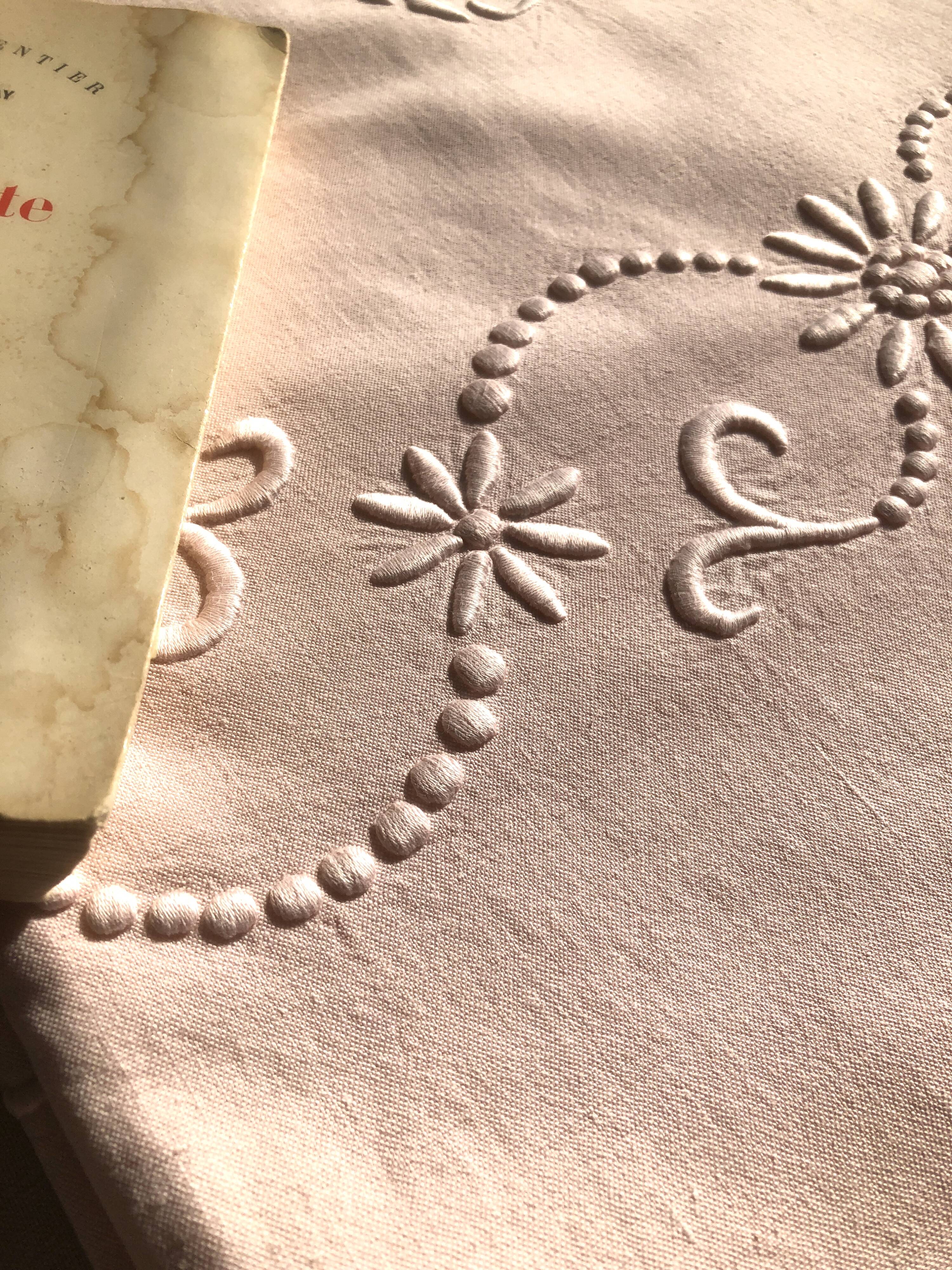 Old linen and cotton sheet dyed in baby pink