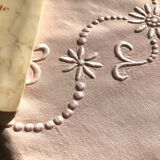 Drap ancien en lin et coton teinté en baby rose