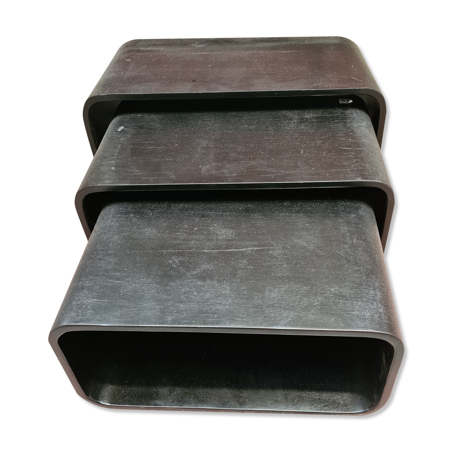 Vintage black wood trundle table