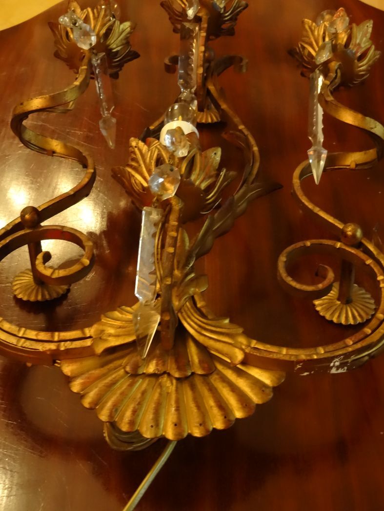 Pair of four-light gilded iron wall lamps 30 x 46 cm