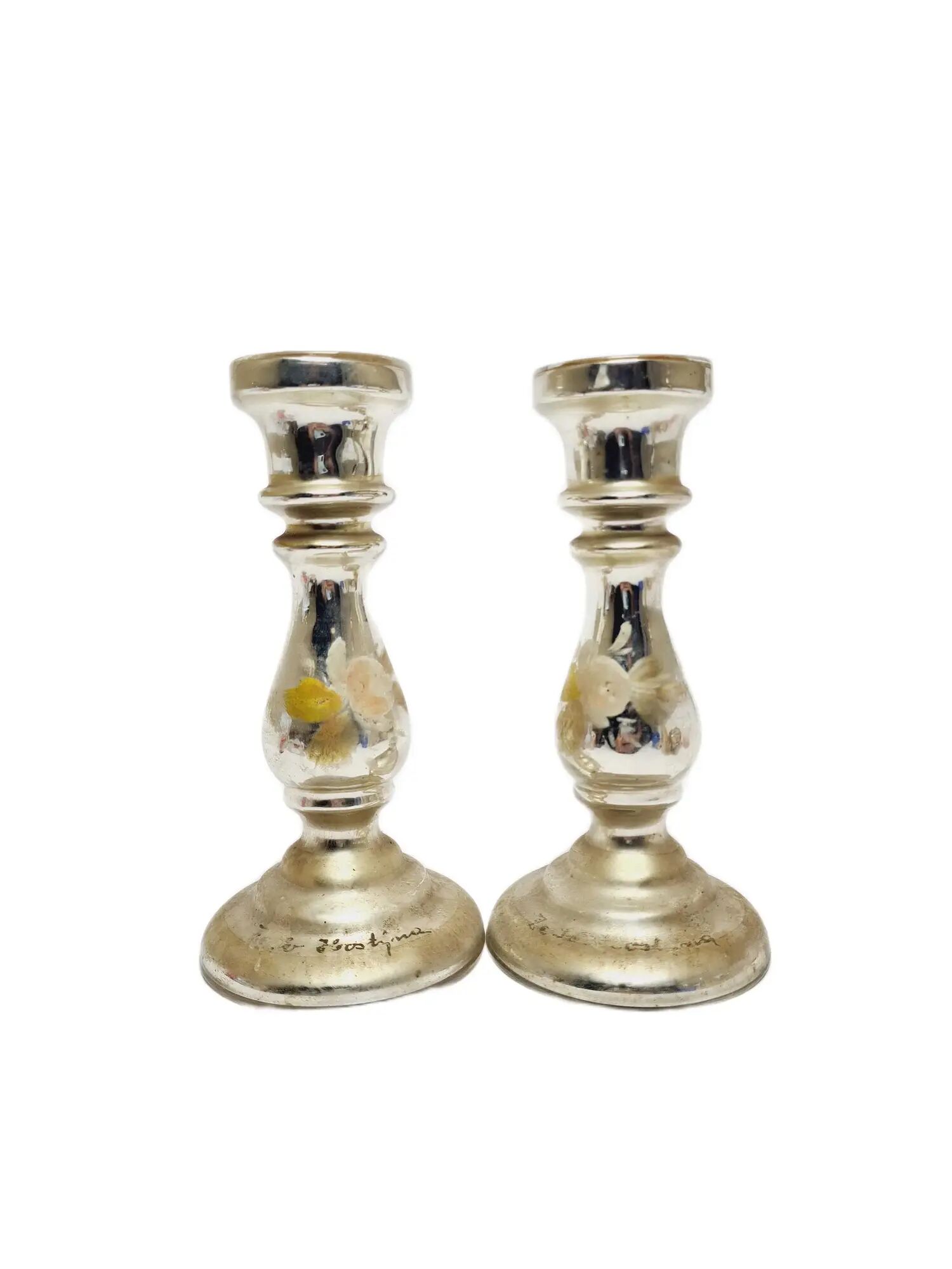 Pair of Candle Holders, Amalgam Glass